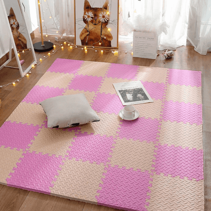 Tapis puzzle bébé en mousse, couleurs rose et beige, 120 cm